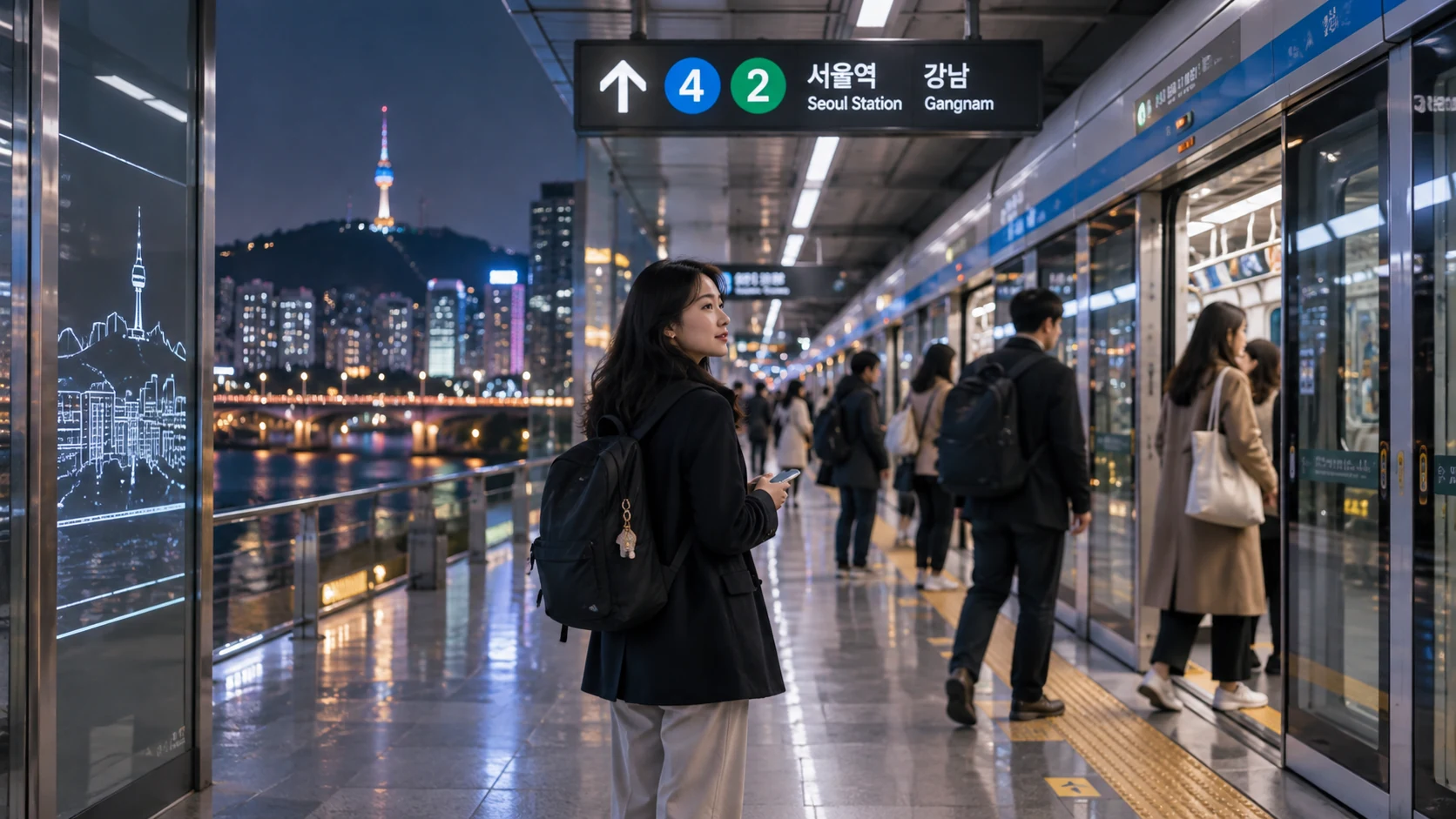 AI-generated editorial illustration of an urban railway station